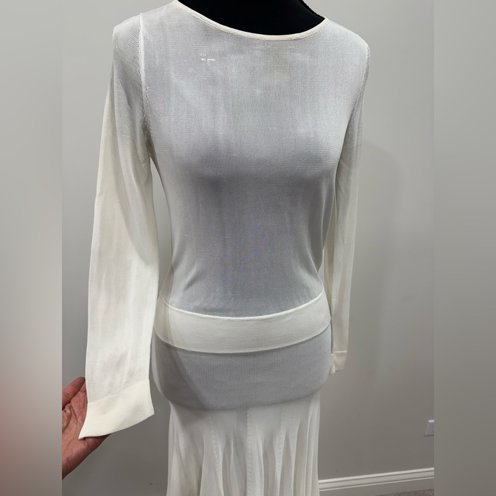 ALC Sheer White Pleated Long Sleeve Maxi Dress - Picture 2 of 6